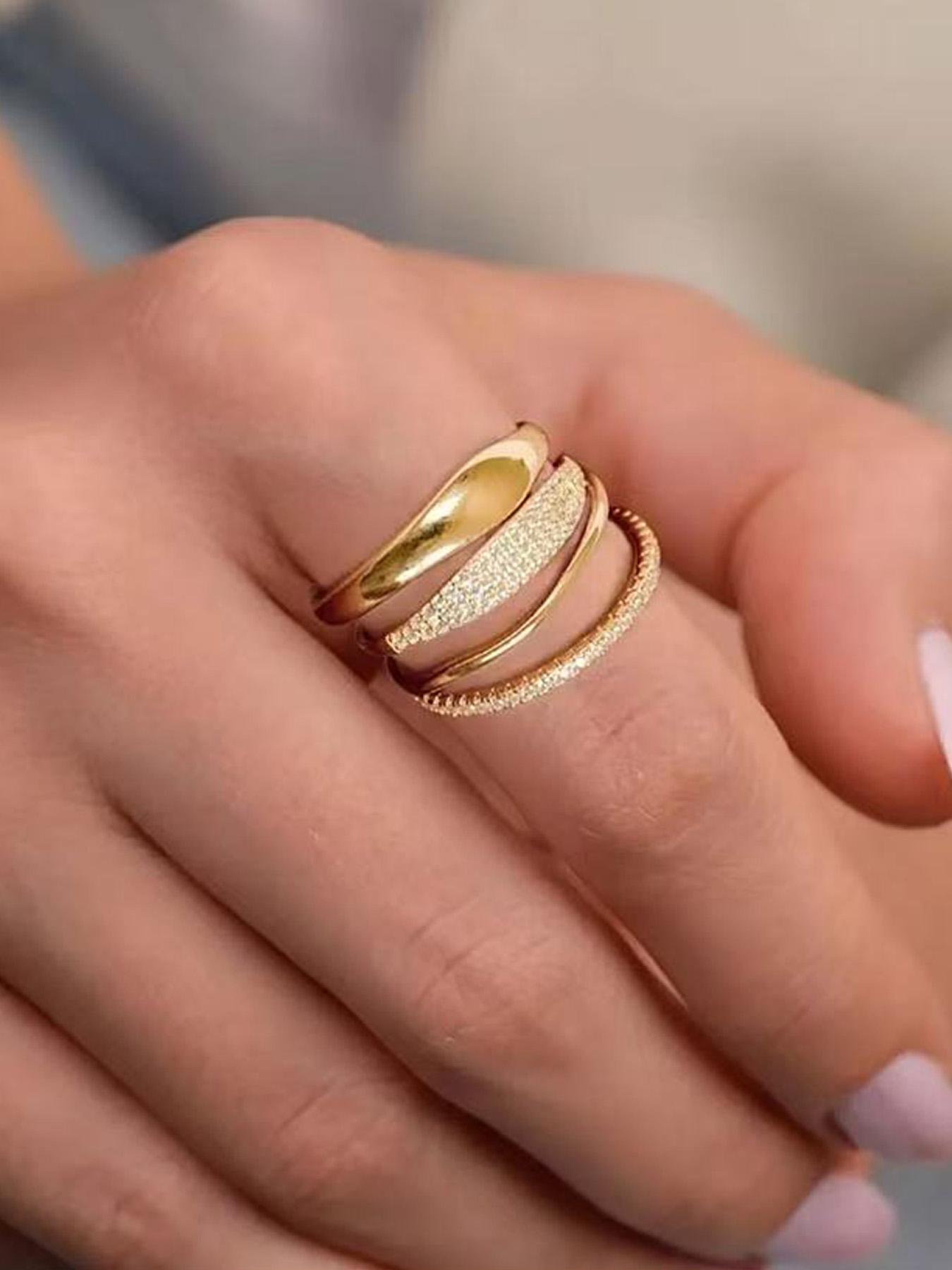 Four-Piece Ring Set, Minimalist Style Stacking Rings, Perfect Gift Choice, Enhance Your Simple Look, Gold Color Rings