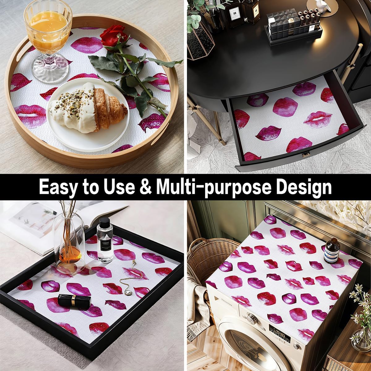 Shelf Liner Non-Adhesive Drawer Liner for Dresser Non-Slip Cabinet Liners  Lip Print Shelf Paper  Easy to Clean Cupboard Drawer Liners for Kitchen Shelves (11.8" W x 118.1" L)