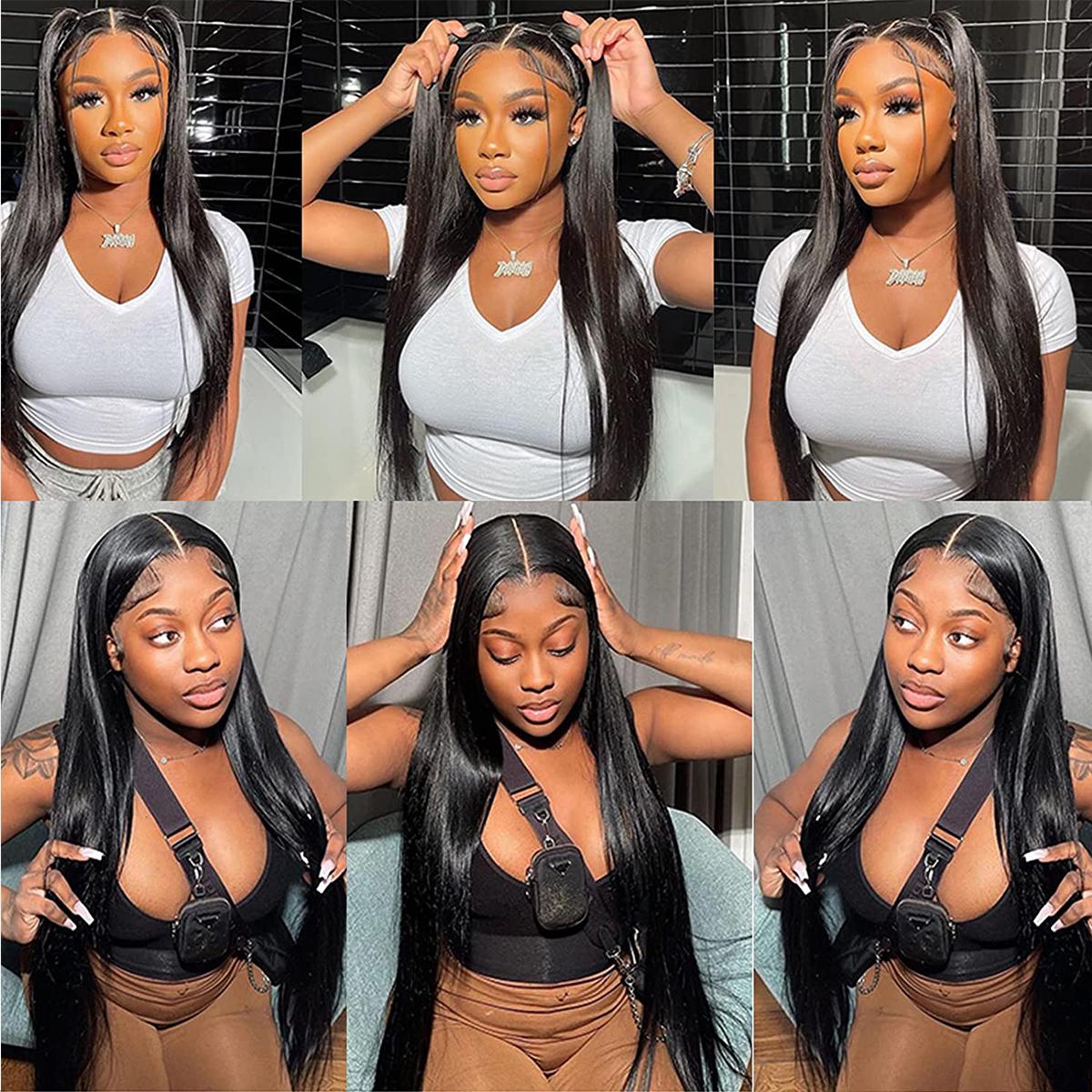 Straight Brazilian Lace Frontal Wigs Human Hair 13x4 Lace Front Wig 24 26 Inches Transparent Lace Natural For Women 180%