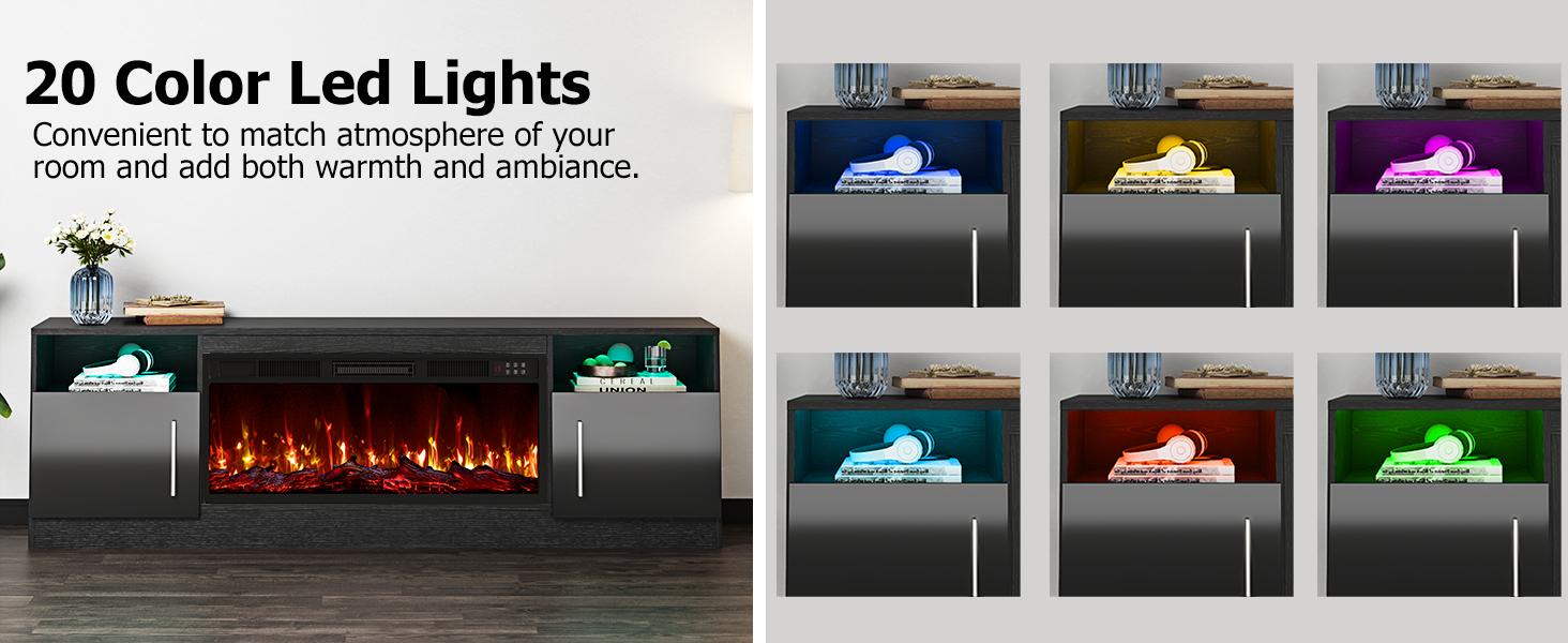 【2 Packages Shipping】PUKAMI Fireplace tv Stand with 36 inch Fireplace Up to 80" TVs,LED Light Entertainment Center and Storage, 70" Modern Wood Media TV Console with Highlight Cabinet for Living Room