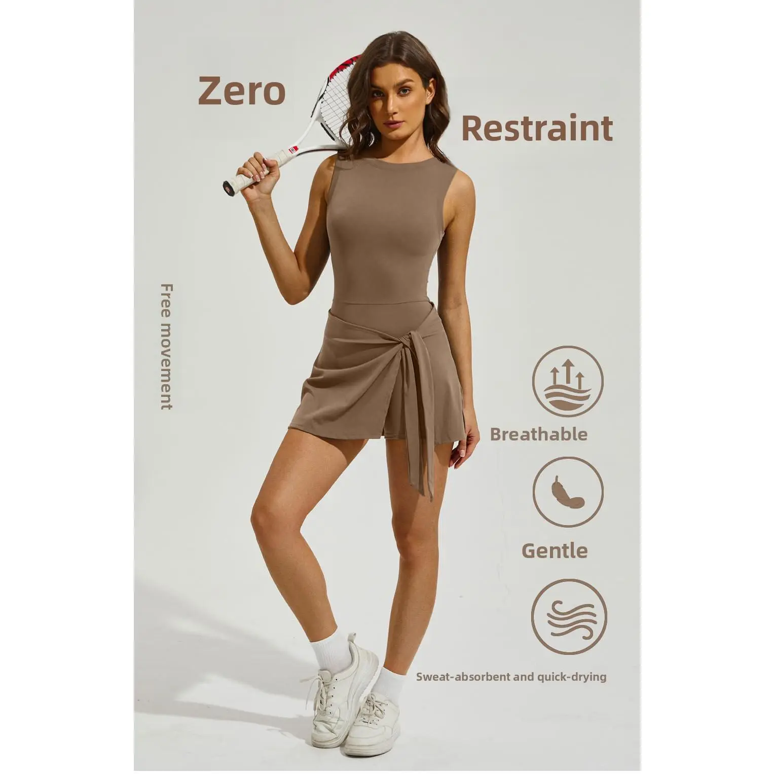 Women's Athletic Tennis Dress, Sleeveless Wrap Tie Skirt with Built‑in Shorts, Breathable Quick‑Dry Outfit for Golf Fitness Outdoor Sports