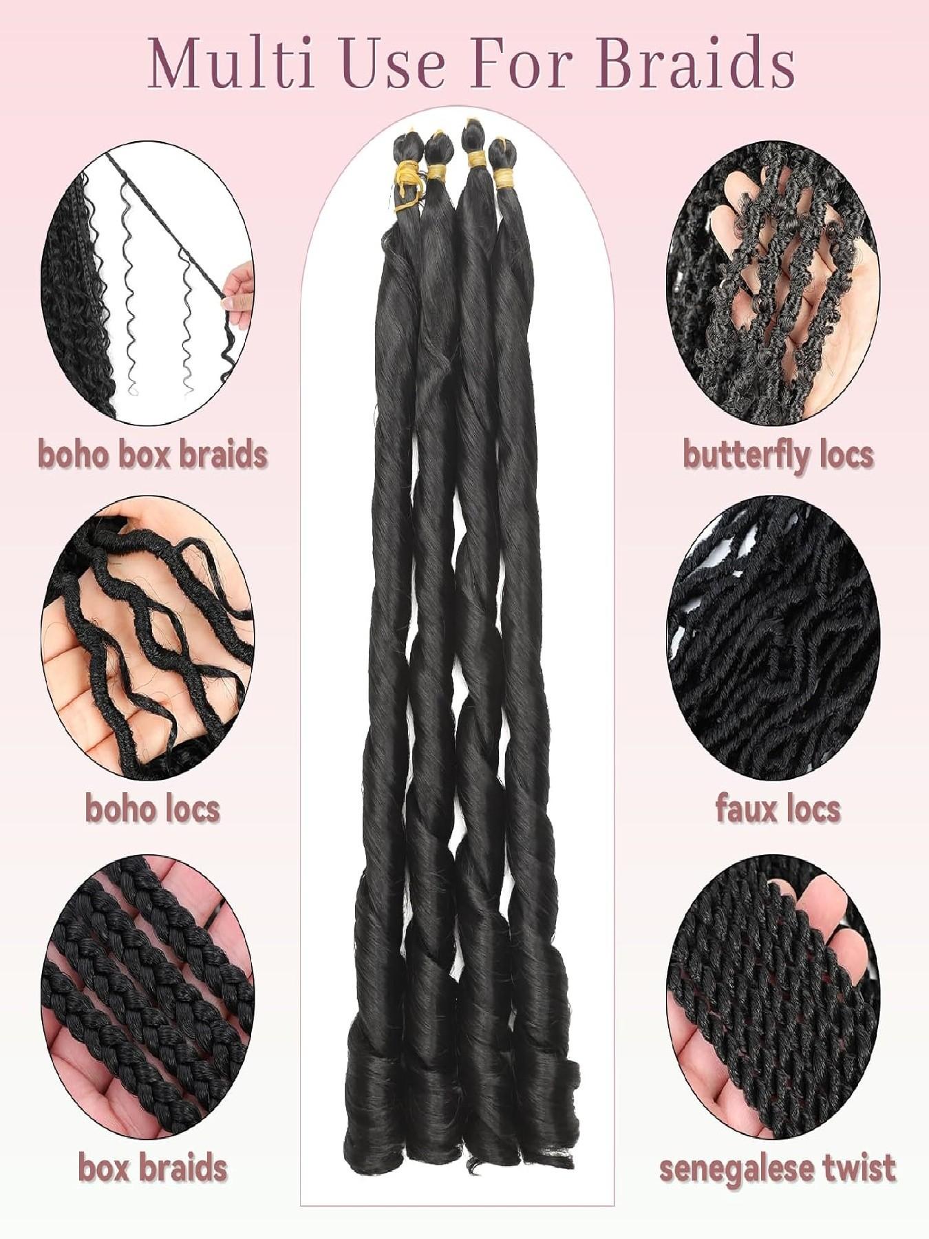 French Curl Braiding Hair 24 Inch 4 Packs Loose Wave Braiding Hair for Braids and Twists Soft Bouncy Curly Crochet Hair for Women Skin-friendly Easy to Braid Hair Extensions