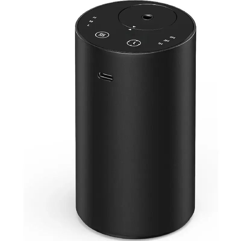 Minimalist Black Metal Waterless Essential Oil Diffuser - Rechargeable, Cordless, Car-Friendly, Touch Control Scented Oil Diffuser with 3 Mist Levels, Timer Setting, 48h Use for Home/Office
