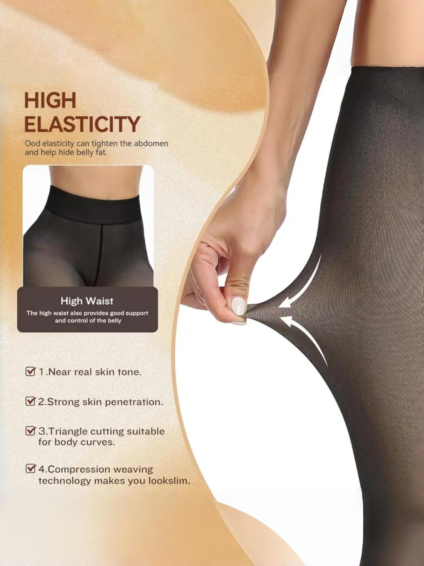 Women's High-Waisted Plain Thick Fleece Pantyhose, Fall & Winter Wear, Slimming Warm Fake Sheer Stockings