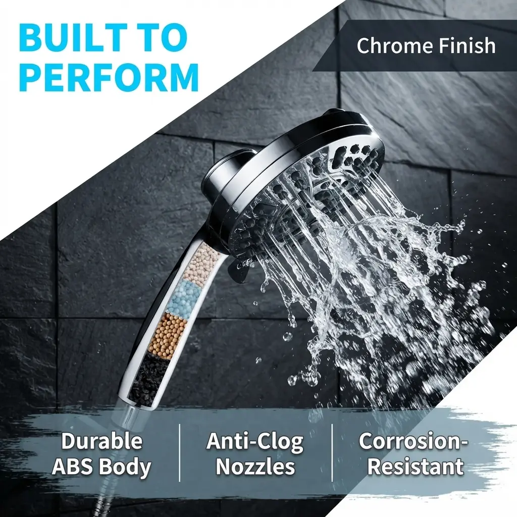 PHANCIR ABS Body Magnetic Filtered Handheld Shower Head for Households, 10 Spray Modes, 5" Anti-Clog Attachment, Hard Water Filter, 59" Hose (Head Attachment Showerheads & Handheld Showers Category)