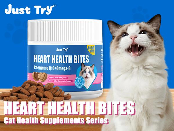 Just Try Coenzyme Q10 Heart Healthy Bites for Cats – Advanced Q10 & Taurine Supplement, Chicken Flavored Soft Chews for Feline Heart Health, 300 Count