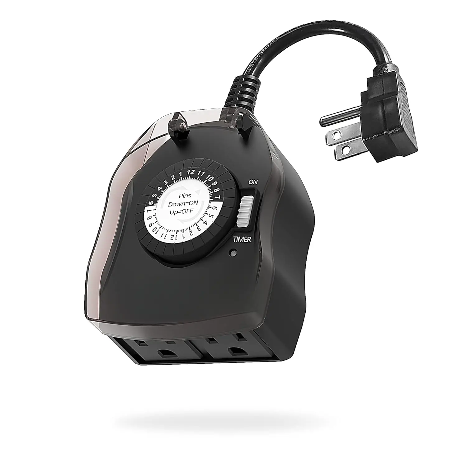 Outdoor timer socket, 24-hour mechanical outdoor timer, suitable for pool pumps, outdoor lighting timer, waterproof, 2 grounded sockets, suitable for home and garden, 15A 1/2HP, heavy-duty, CSA compliant