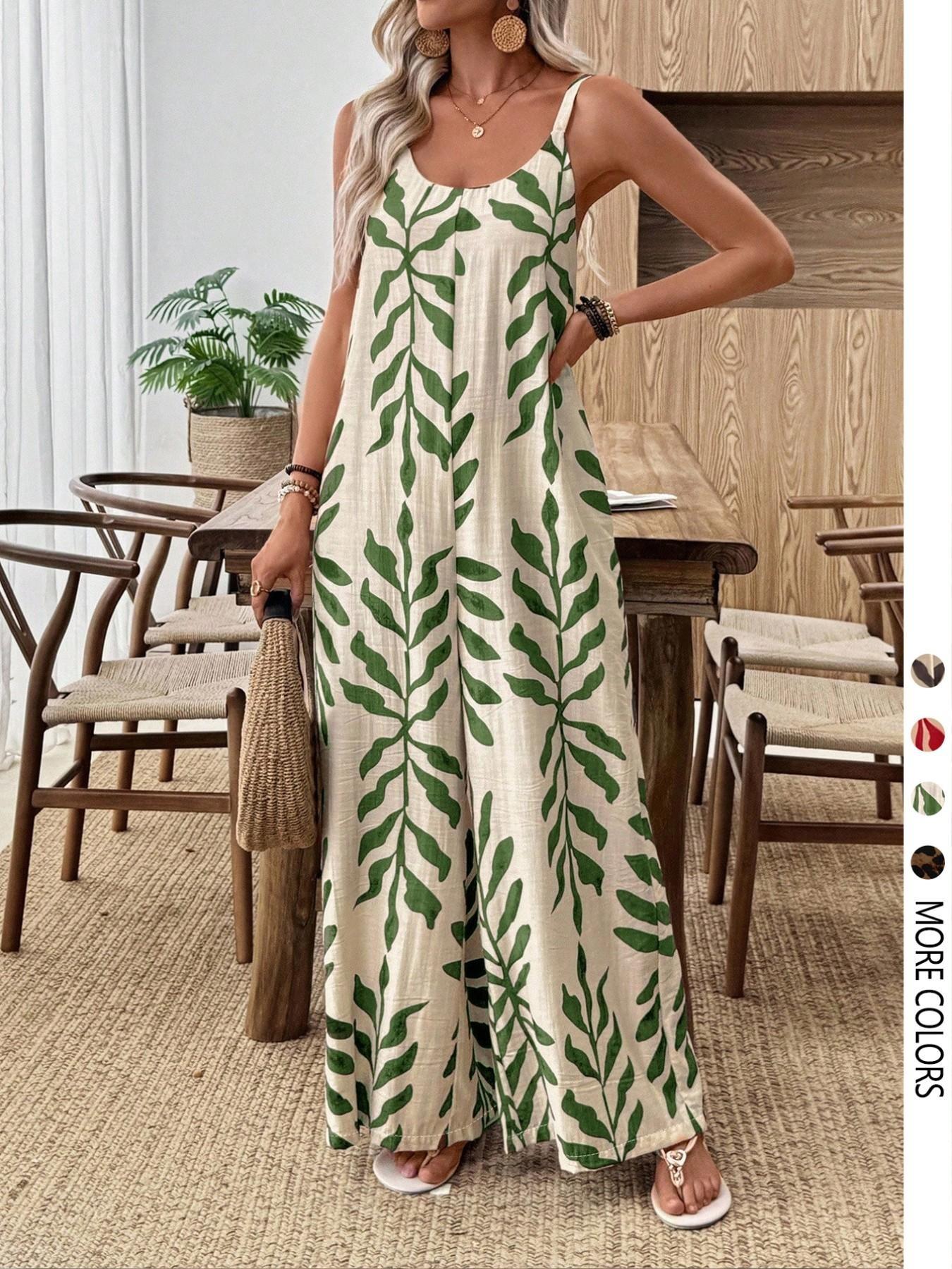 Women's Casual Chic Bohemian Printed Loose One-Piece Jumpsuit, Summer Fashion Sleeveless Jumpsuit, Comfortable and Stylish Boho Overall, Casual Sleeveless Overalls, Casual Jumpsuits, Loose Fit Overall, Casual Style Jumpsuit