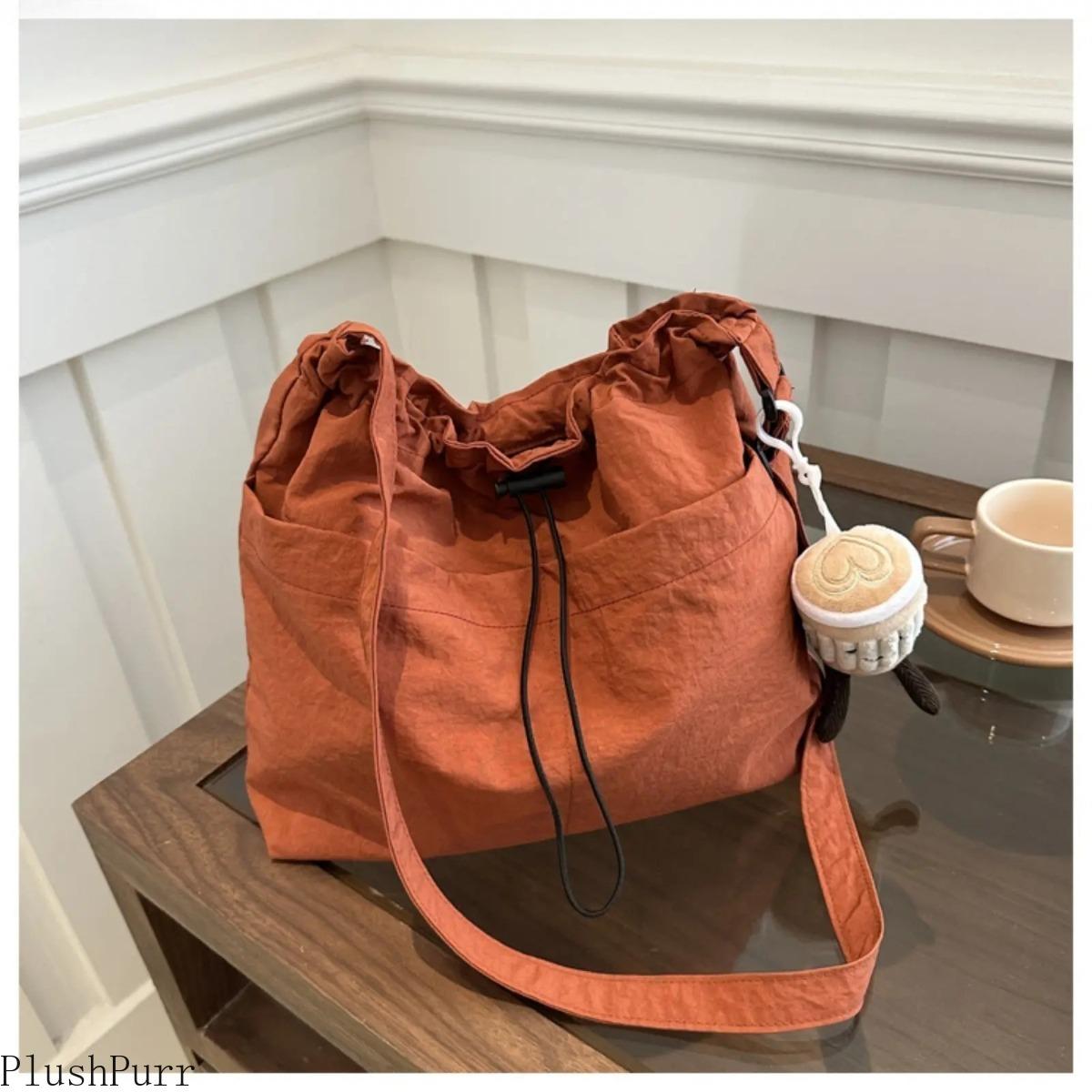 2026 New Large-Capacity Waterproof Nylon Drawstring Bucket Bag - Ruched Shoulder Crossbody Gym Sports Duffle, Lightweight Durable Versatile for Travel, Daily Commute outdoorfun