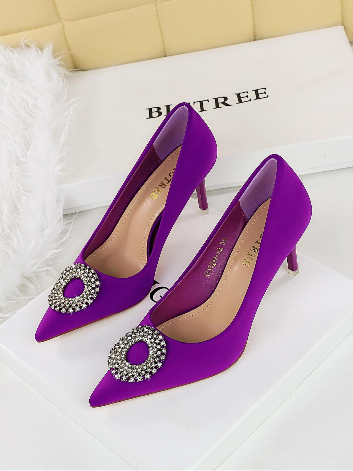 Women's Fashionable Rhinestone Decorated High Heel Shoes, Elegant Pointed Toe Slingback Shoes for Party, Daily Clothing Decor for Women & Girls, Classy, Elegant Heeled Shoes