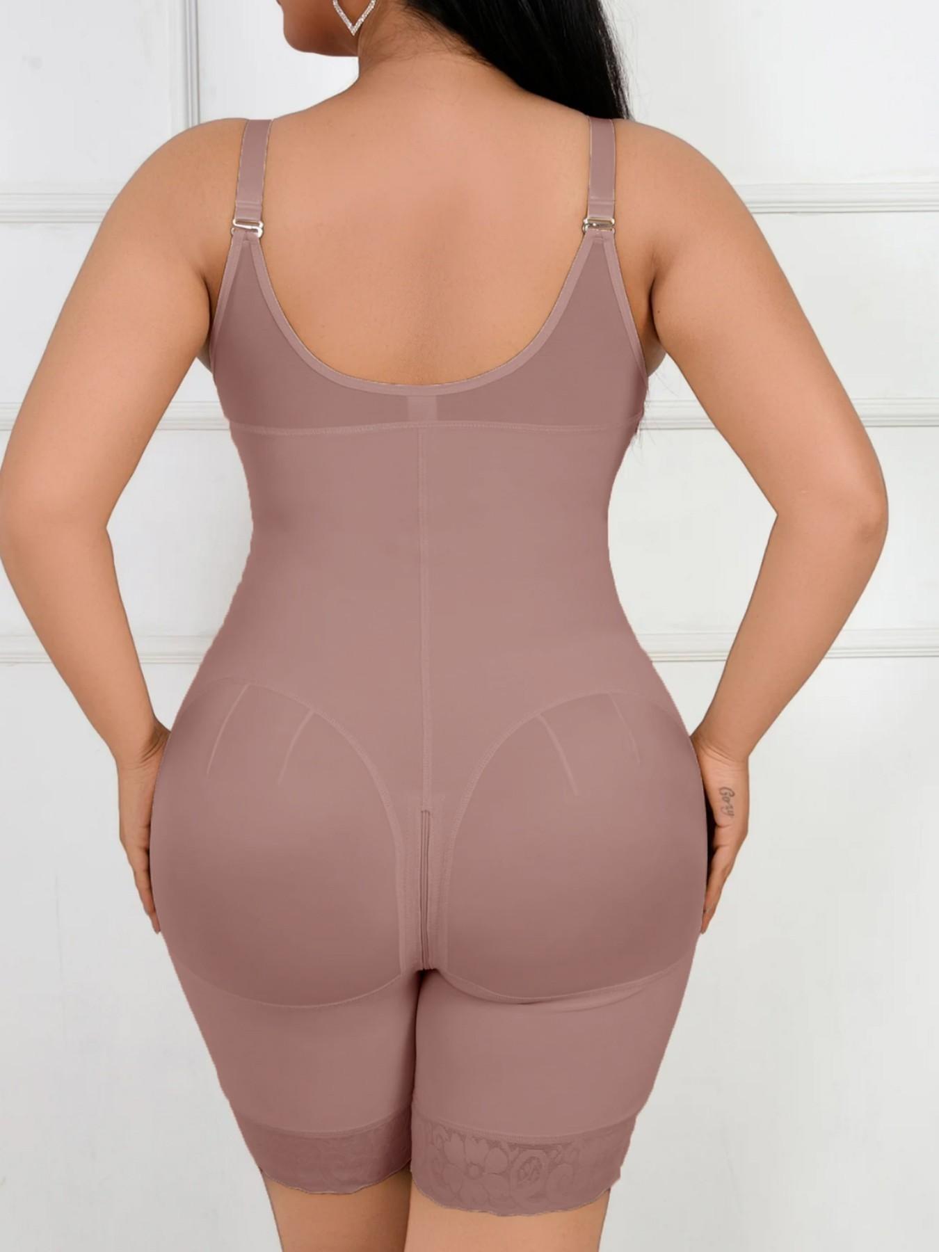 Lace Tummy Control Shapewear Bodysuit, Fajas, Colombian Shapewear, High Compression Shapewear, Butt Lifter Body Shaper With Zipper Crotch, Detachable Shoulder Strap Jumpsuit, Solid Waist Trainer, Underwear, Suitable For Daily Wear, Fitness