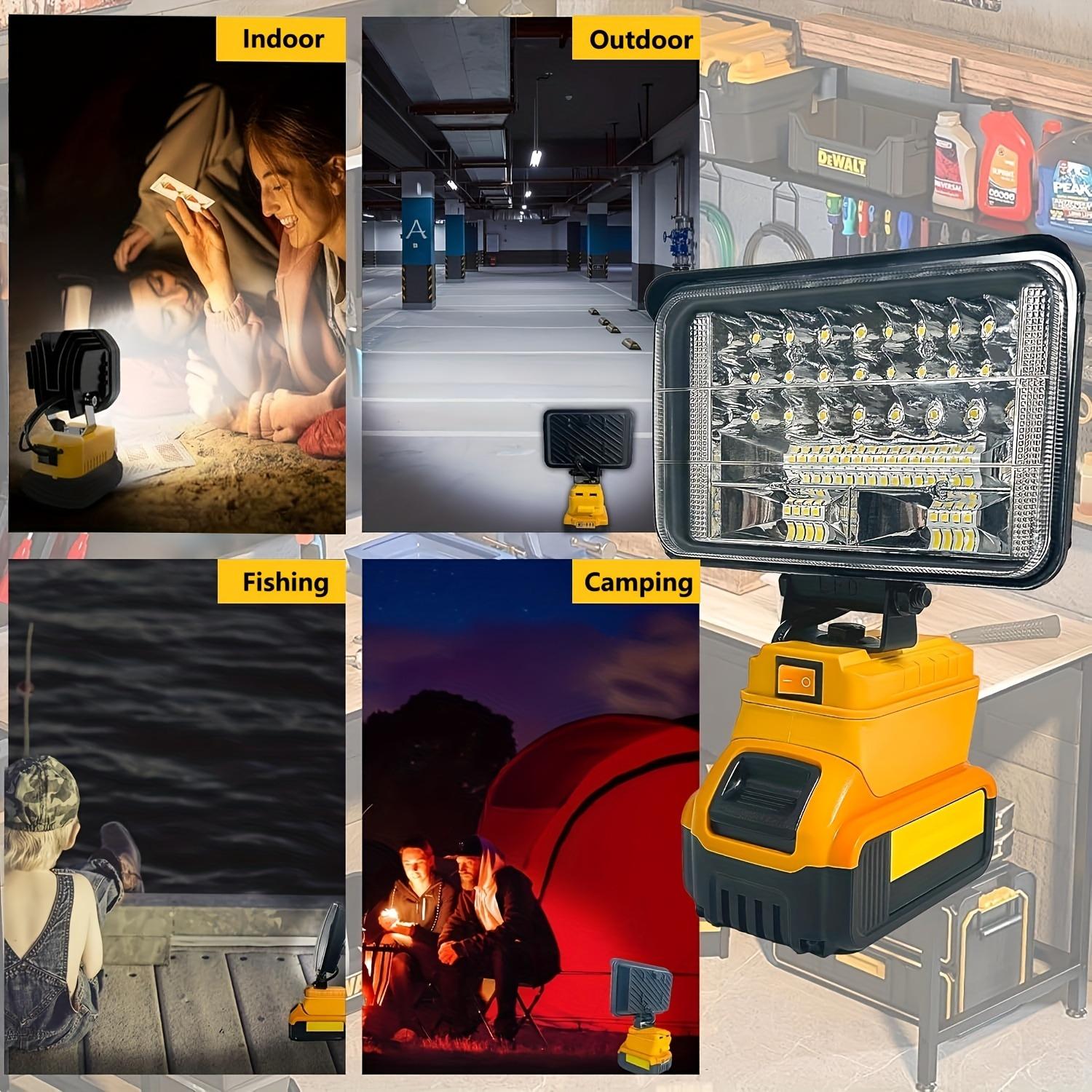 Wireless LED Spotlight, 3-8 Inch LED Light, Compatible with 20max Dewalt Battery, Dual USB Charging Port, Camping, Car Repair, Emergency Lighting