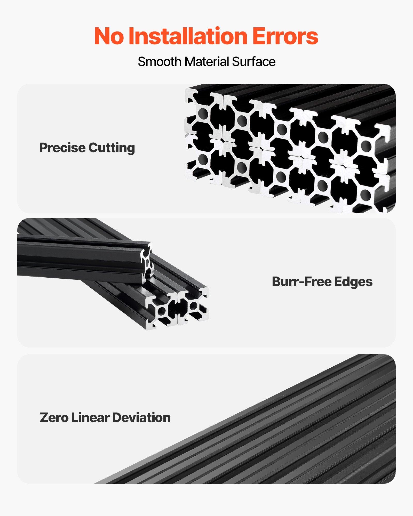 【FathersDayGift】 VEVOR 10PCS 2020 Aluminum Extrusion Profile, 23.62 Inch 600 mm, T Slot European Standard Anodized Linear Rail, High-Strength Extruded Aluminum Rail, for 3D Printer Parts and CNC DIY Workbench, Black