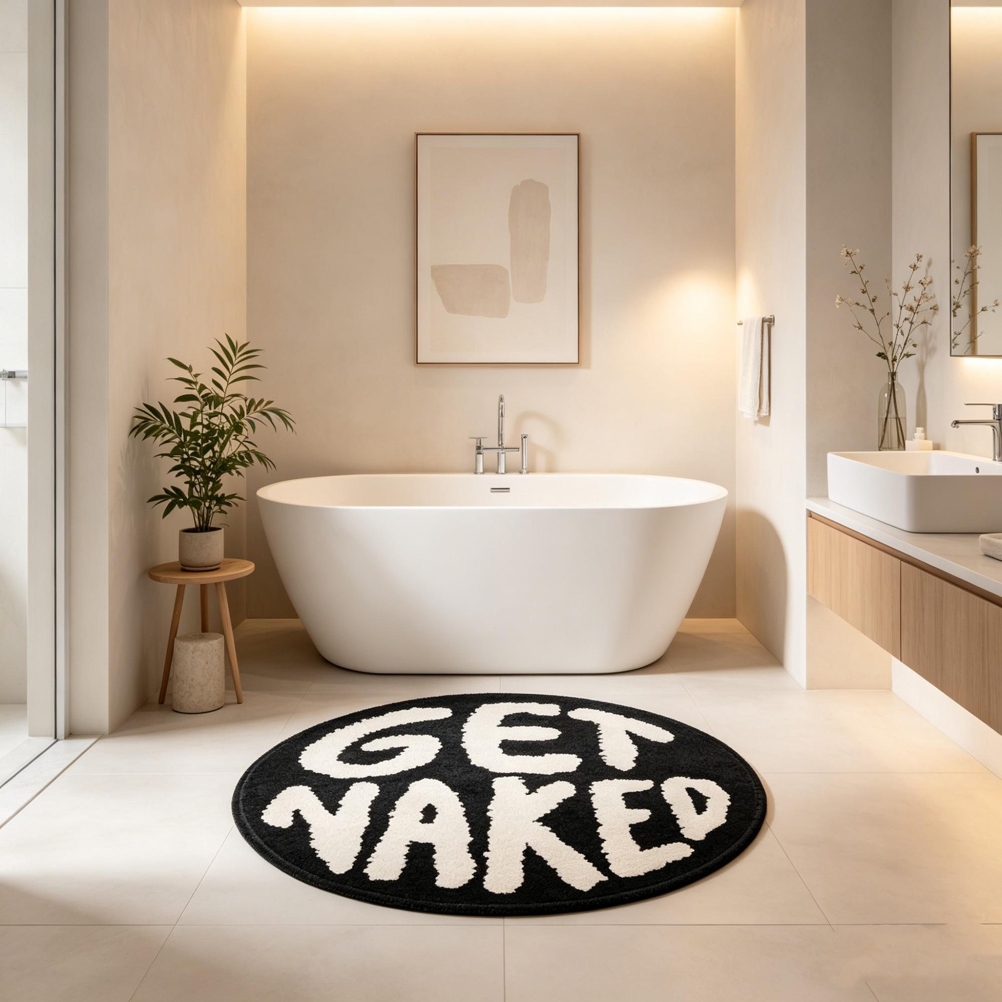 High-End Bathroom Rug, Fun 'get Naked' Round Mat, Soft Short Pile, Multi-Sizes, Easy Clean, Decorative Pad for Bedroom & Bath