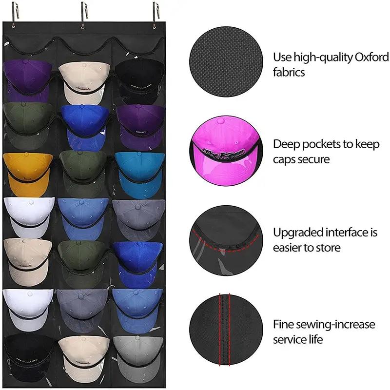 Hangable Hat Storage Organizer, 1 Count Punch Free Multi Grid Hat Organizer, Hanging Hat Storage Rack for Door & Wardrobe, Summer Essentials Home Organizer for Room, Bedroom Furniture Decorative Accessories, Hat Holder Hanger