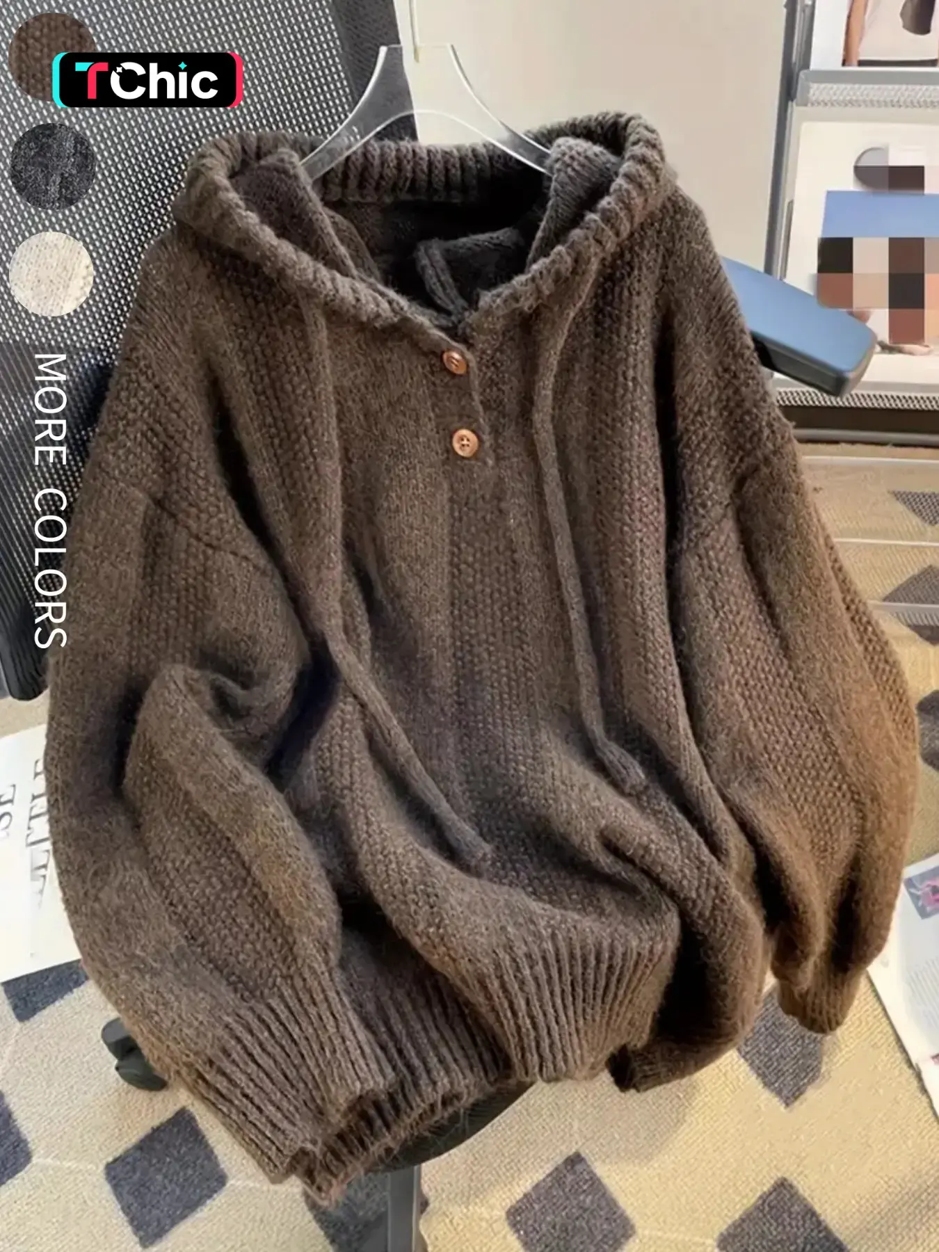Women's Oversized Hooded Button Up Adjustable Drawstring Long Sleeve Pullover Sweater Autumn/Winter Casual Solid Color Warm, Warm Hoodie
