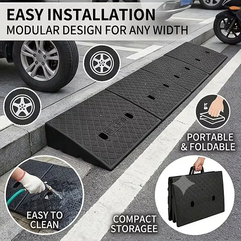 Portable Ramp with Non-Slip Surface, 5.5 Inch Height, Durable Plastic, Safety, for Cars, Motorcycles, Wheelchairs, Pets, Outdoor Use
