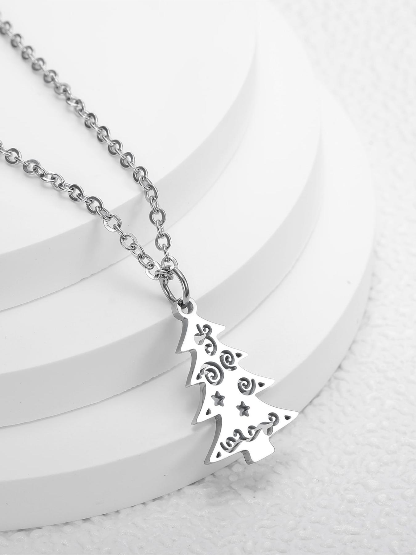 Stainless Steel Christmas Tree Pendant Necklace, Christmas Accessories, Holiday Gifts, Non Fading
