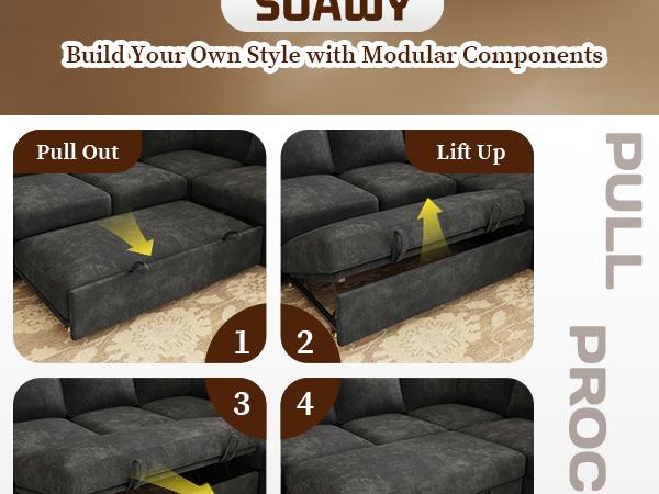 【4 Packages】83.5" Sectional Sleeper Sofa with Pull Out Couch, Modern 5 Seat L Shaped Modular Couch, Sectionals Modular Sofa with Storage, Comfy Sectional Couches for Living Room & Apartment