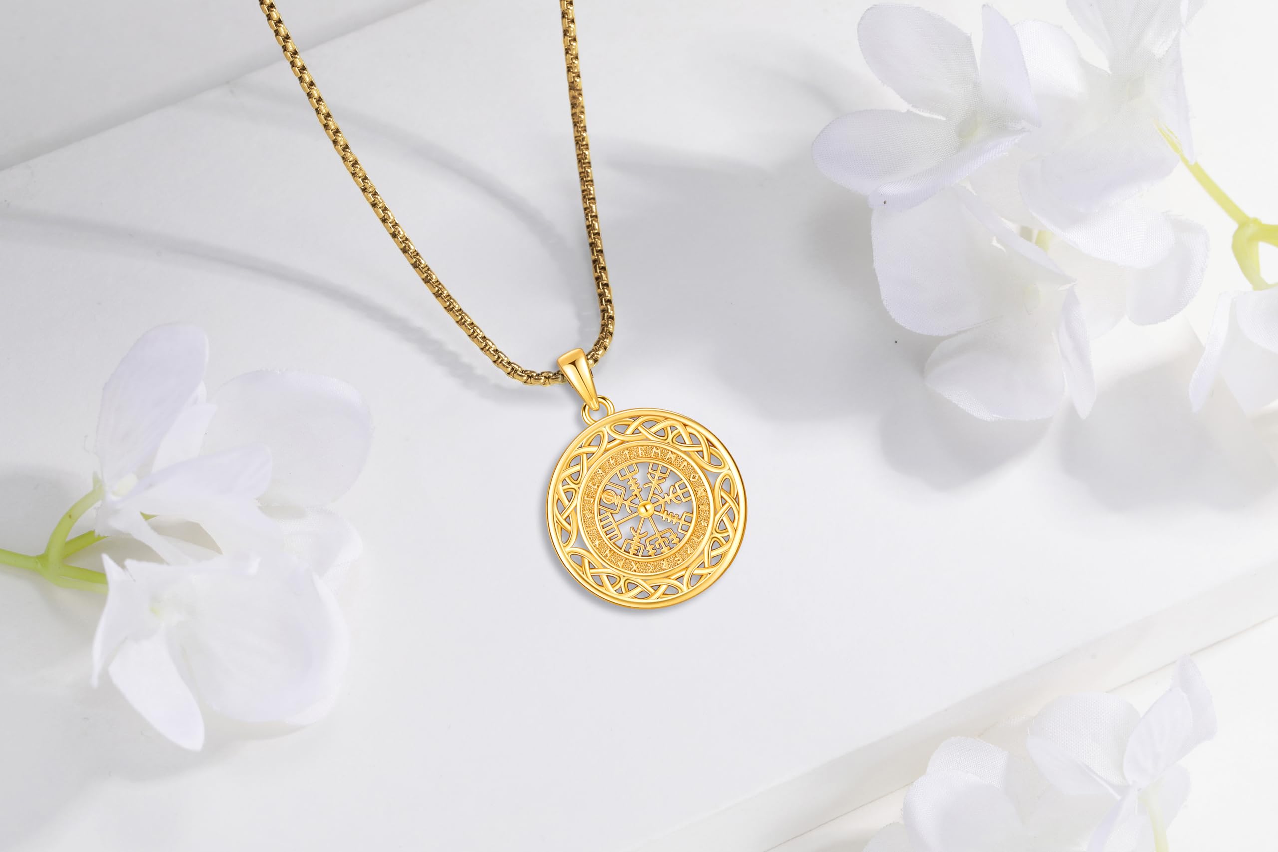 DRINSPER Vegvísir Necklace 925 Sterling Silver Pendant Daily Viking Jewelry for Men Norse Mythology Pagan Jewelry