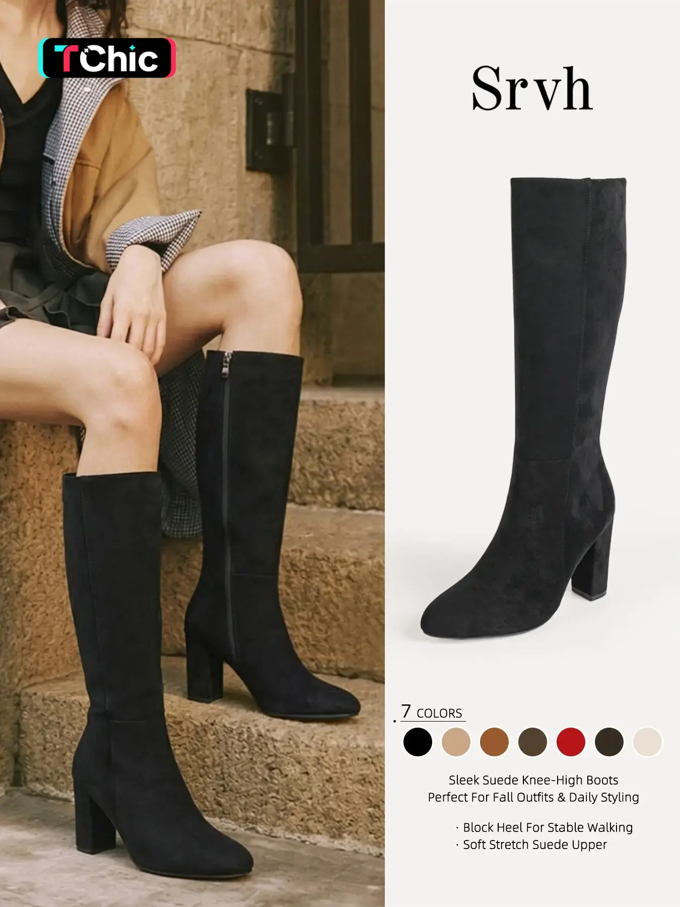 Women's Suede-Look Pointed Toe Knee High Boots,Slimming Fit,Chic Block Heel & Side Zipper Design,Essential Winter Tall Boots for Women, Footwear