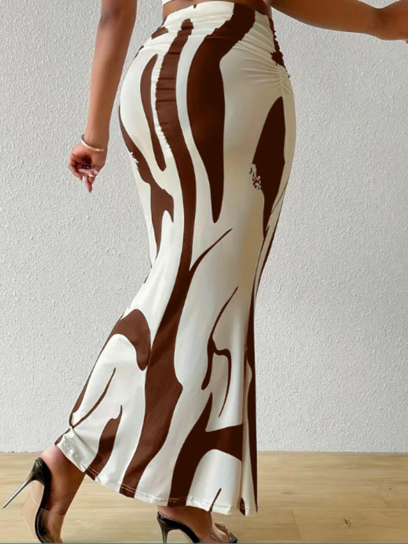 Zebra Stripe High Waist Mermaid Maxi Skirt, Slim-Fitting Sexy Long Skirt for All Seasons, Trendy Casual Wear with Multiple Color Options