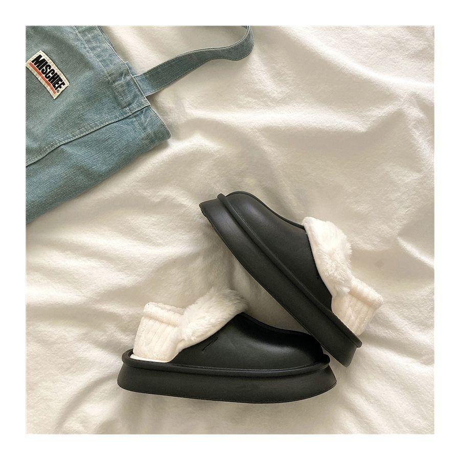 Crestar Winter Women Fuzzy Slippers New Outdoor Waterproof Cotton Shoes Warm Fluffy Home Slides Detachable Plush Cotton Slippers