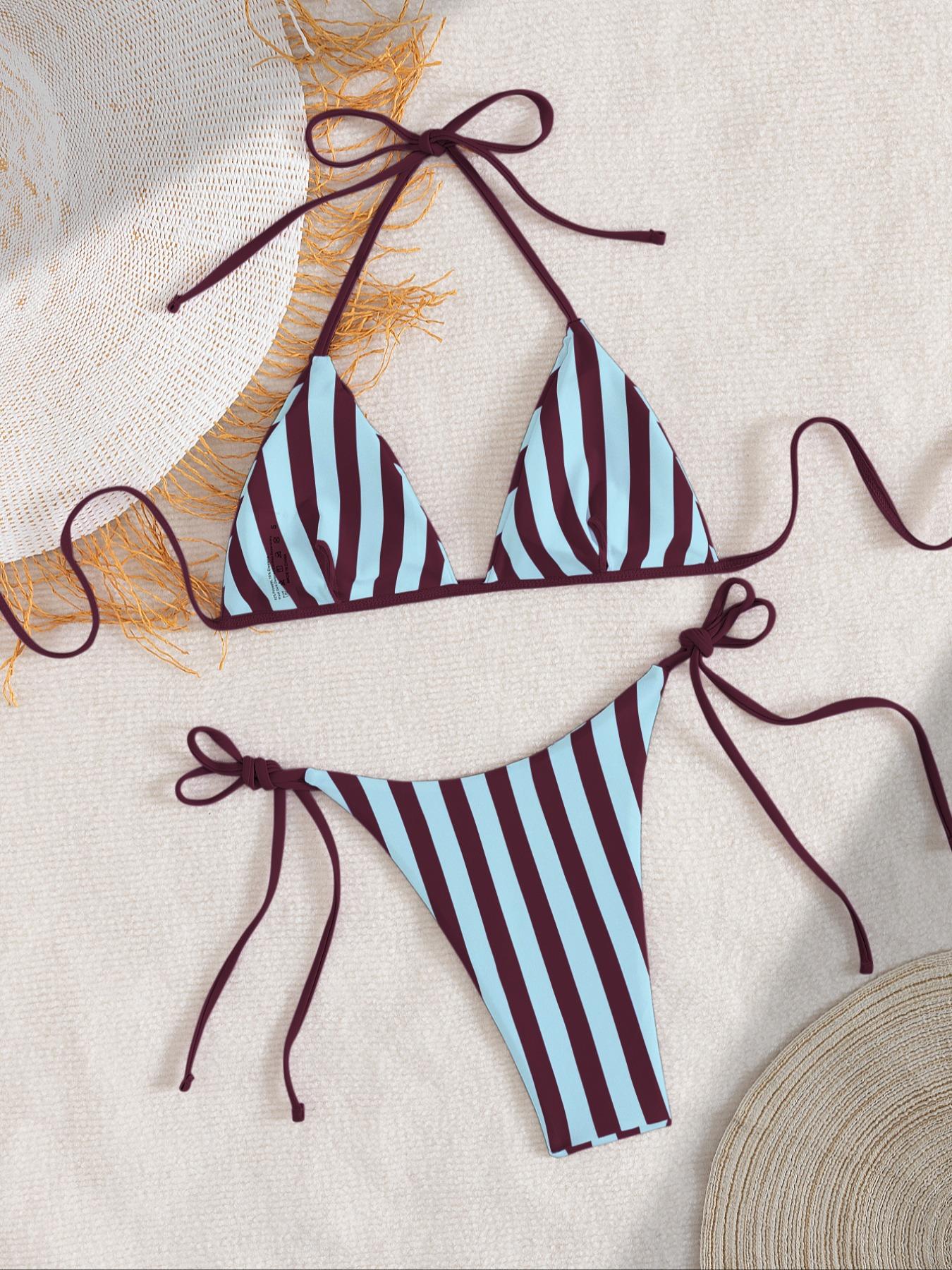 Women's Sexy Fashion Two-Piece Swimsuit, Summer Beach Bikini Set, Random Print, Casual Style, Polka Dot Pattern, All Seasons, Stripe Bikini