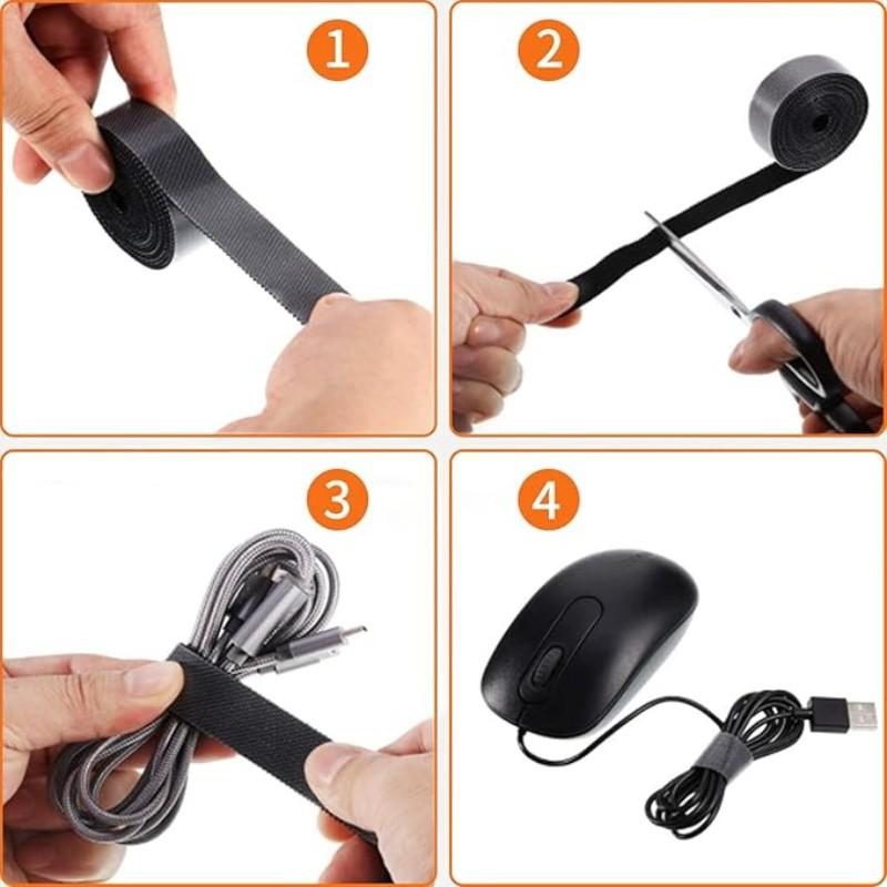 Reusable Multi-Color Velcro Strips, 3m/11.8ft Dual-Sided Adhesive Tape, 0.31 Inch Wide Nylon Cable Organizer