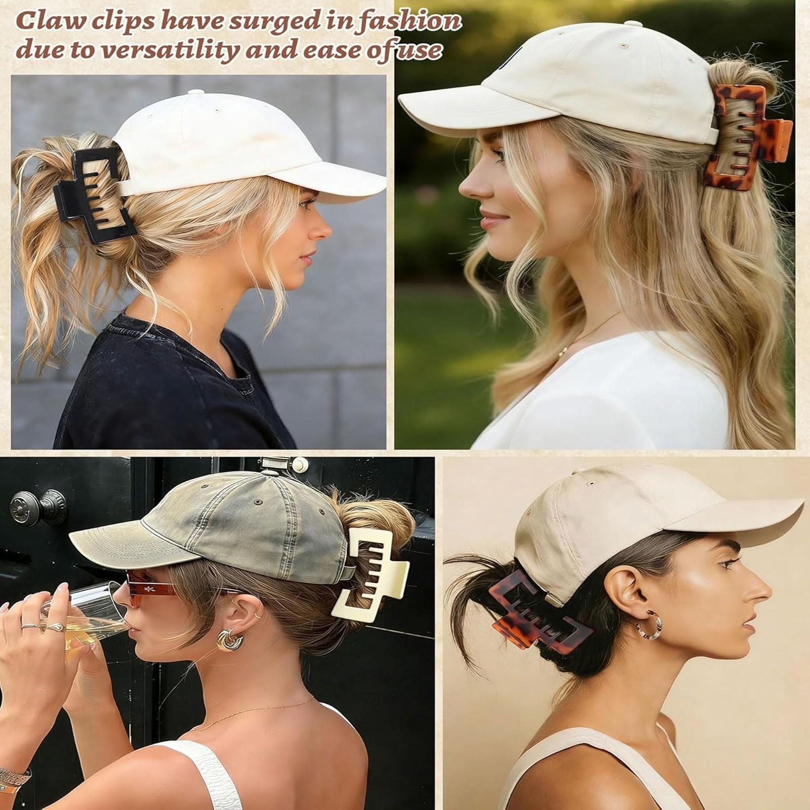 2 PCS Claw Clips for Baseball Caps, Strong, Non-Slip Square Design, Hair Accessory Gifts, Mixed Color for Thick and Fine Hair, Hair Clip for Hat for Women Girls