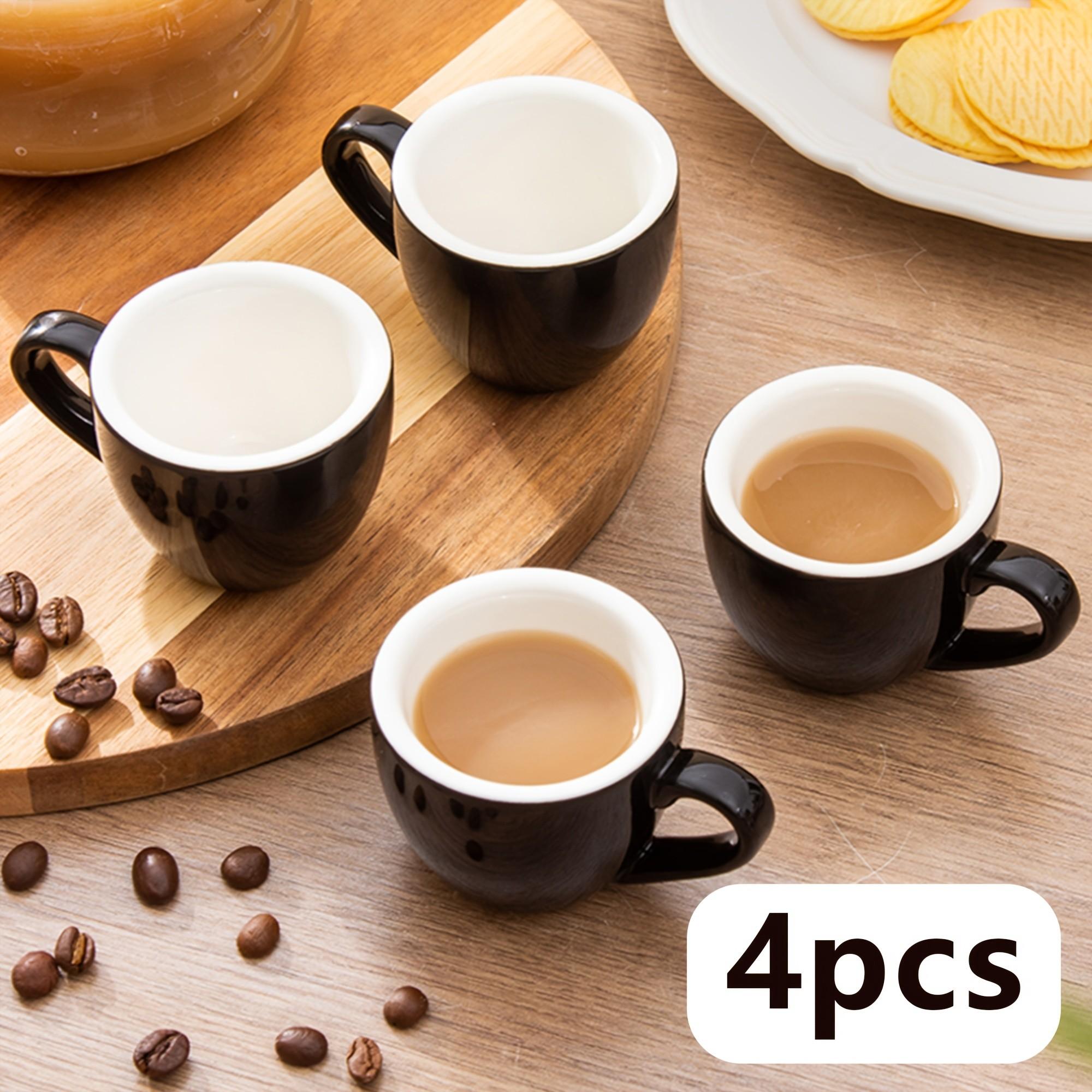 4pcs 60ML/2oz Ceramic Espresso Cups with Handle, Perfect for Espresso Machines, Ideal Gift for Coffee Lovers, Small Tea Cups