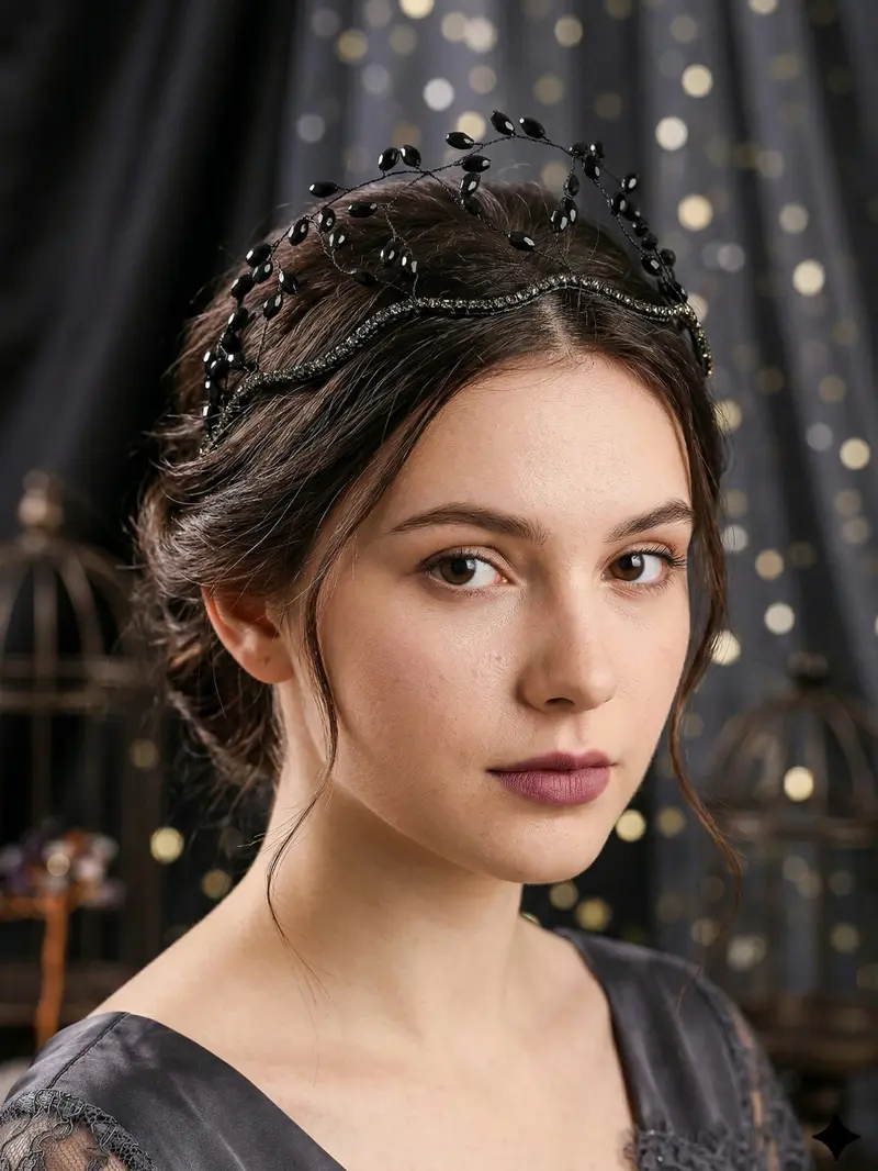 Multicolor Artificial Crystal Leaf Accents Crown Headband Forest Style Forest Theme Bridal Accessory, Bridal Headwear, Unique Artistic Design Tiara for All Seasons, Hairband