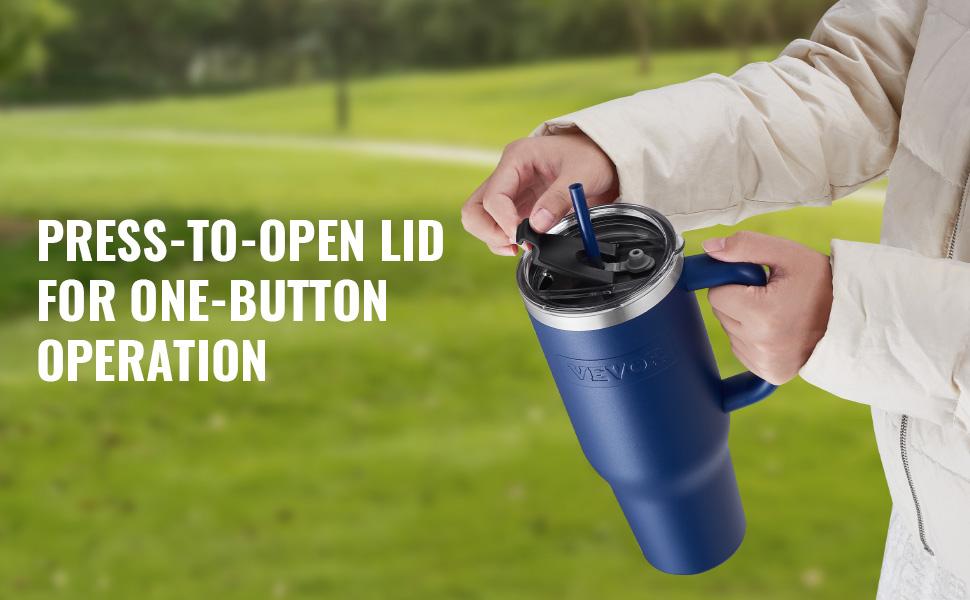 VEVOR 40 oz Insulated Water Bottle, Stainless Steel Sports Coffee Cup with Lid, Handheld Travel Coffee Mug Double Walled, Camping Hydration Flask Leakproof, for Indoor/Outdoor School, Work, Blue