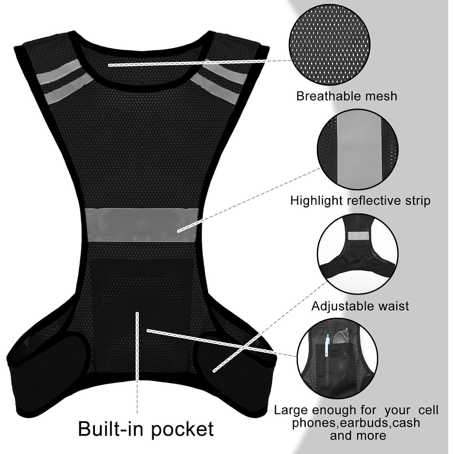 Unisex Reflective Running Vest, High Visibility Sports & Outdoor Safety Gear with Fiber Mesh, Large Pockets for Night Activities, Lightweight for Running/Cycling
