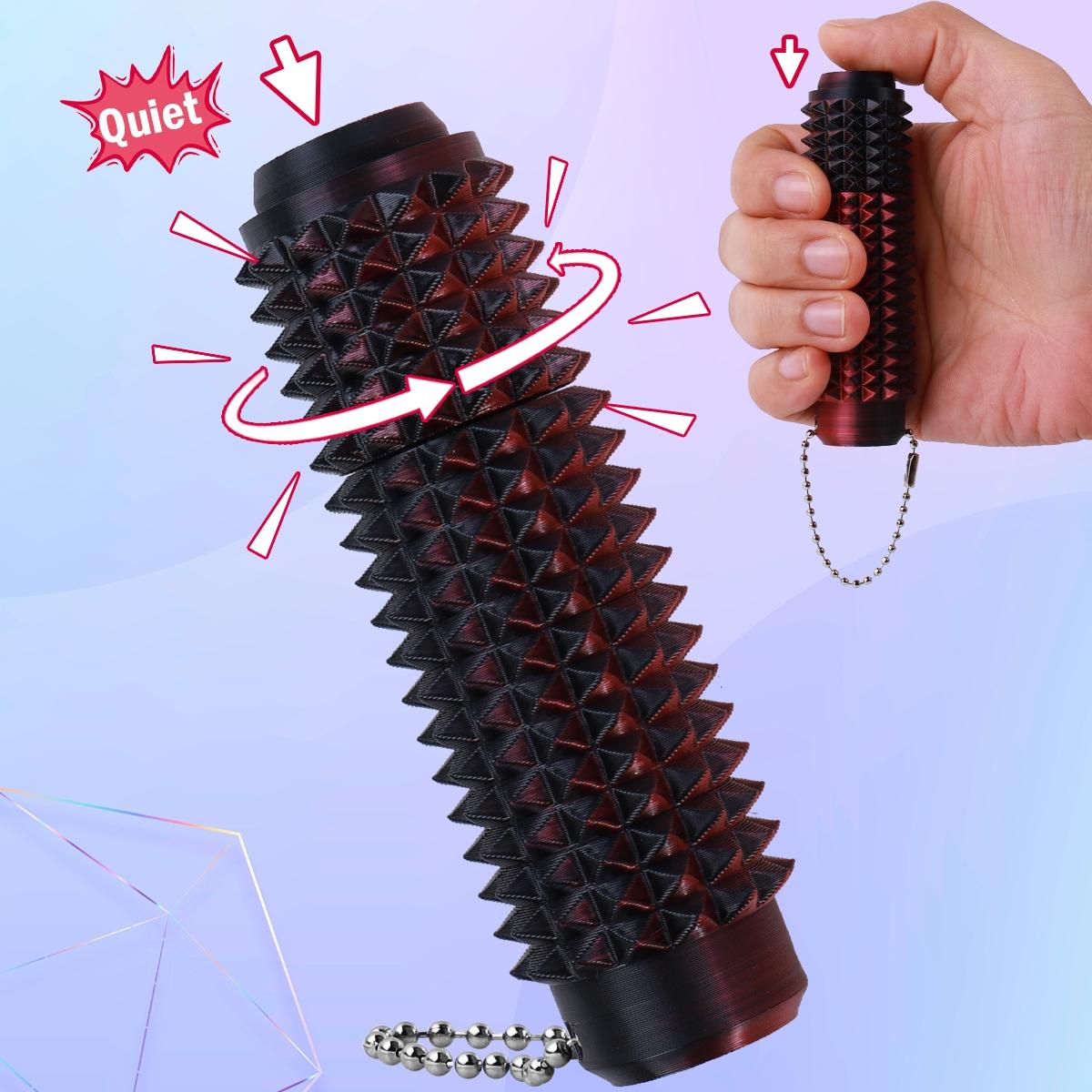 Pain Stim Fidget Toy, Quiet Press and Rotate, Cpc Approved, 3D Printed, Portable Spiky Keychain, Anxiety Relief, Focus and Calm Tool