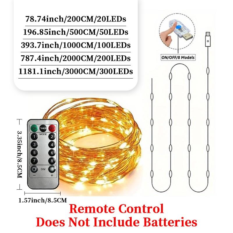 Remote-Control Eight-mode Copper Wire String Lights, Atmosphere Remote-Control Fairy Lights, Indoor Decoration for Bedrooms and Living Rooms, Decoration for Birthday Parties, and String Lights for Christmas and Thanksgiving Scene Setup.