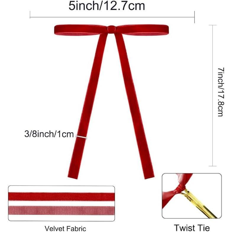 24 Pcs Velvet Bows for Christmas Tree, Red Velvet Christmas Tree Bows Door Garland Decor Vintage Wreath Bow,Suitable for Xmas Home Decor Wedding Outdoor Indoor (Red)