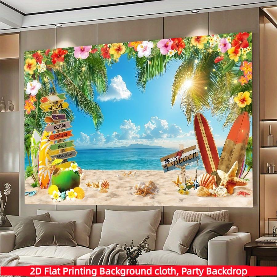 Hawaiian beach background banner, summer Hawaiian tropical palm tree photography background, polyester material, suitable for indoor/outdoor Hawaiian parties, birthdays, weddings, summer decoration, photo booth background, holiday party supplies