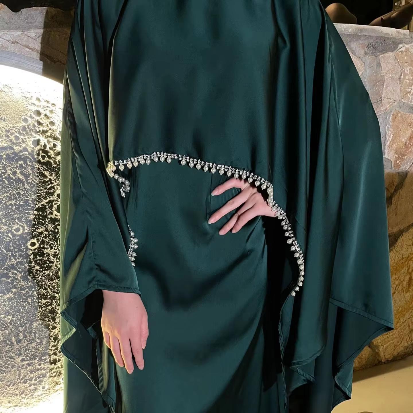 Luxury Satin Cape Abaya Dress for Women, Modest Evening Gown for Eid, Wedding and Party Luxury Satin Cape Abaya Dress for Women, Modest Evening Gown for Eid, Wedding and Party