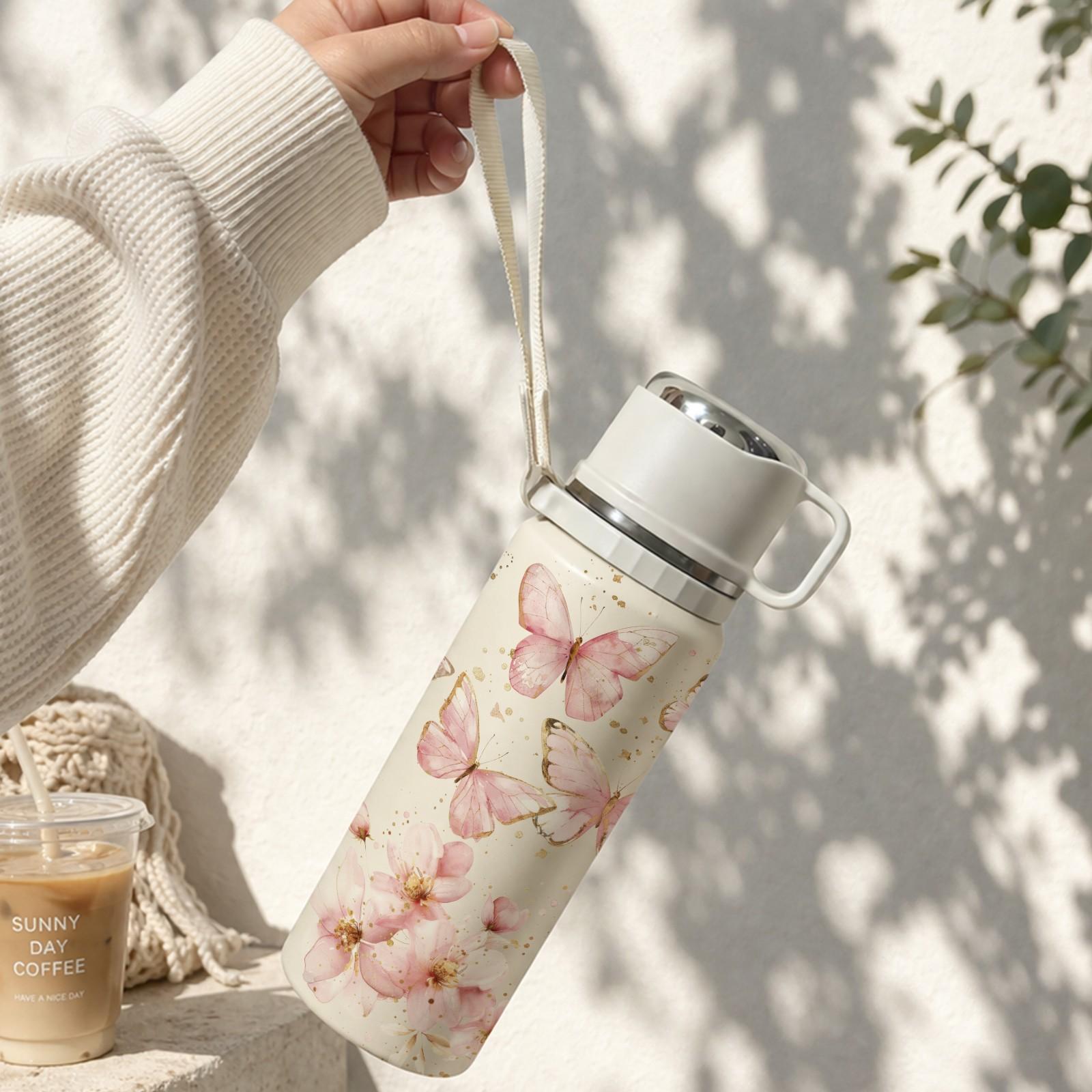 1 Pc Thermal Cup, 600ml Insulated Mug, Double Wall Vacuum Mug, Leak Proof Skinny Tumbler With Handle And Strap, 24 Hours Hot 48 Hours Cold, Portable Travel Mug For Coffee Tea Juice, Gift For Women Men Holiday Daily Use