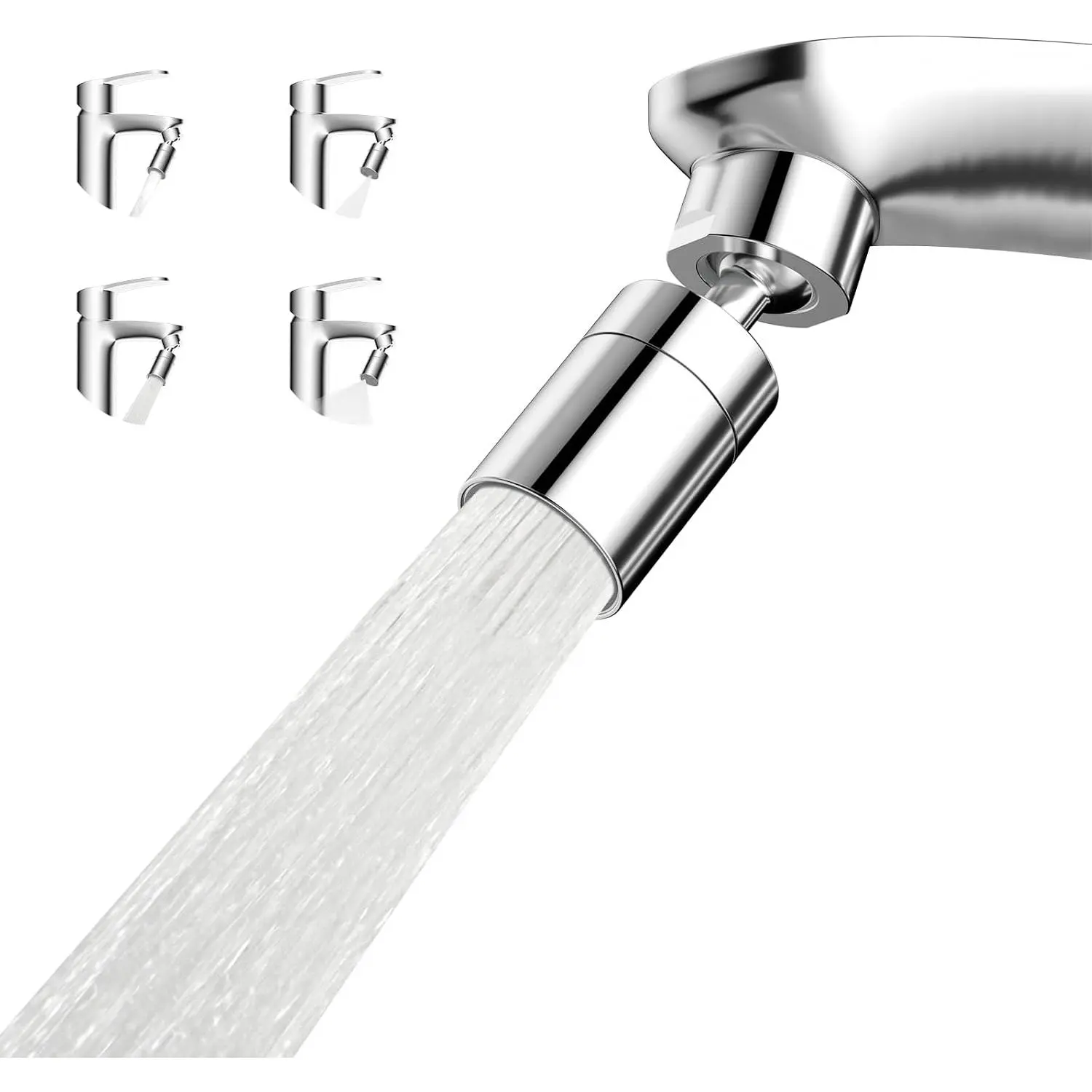 4-Mode Faucet Aerator, Faucet Sprayer Attachment, Chrome | NSF/ANSI/CAN 372 Certified, 360° Swivel Kitchen & Bathroom Sink Aerator, Faucet  Part, 55/64 Inch Female Thread
