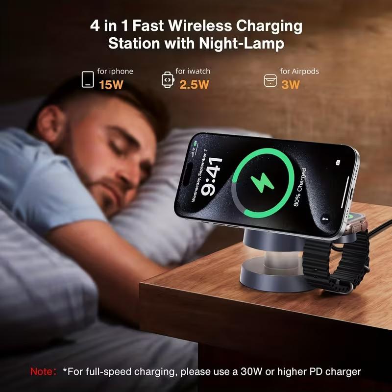 Mushroom Lamp 15w Fast Charger, Magnetic 4-In-1 Wireless Charger, Nightstand Preferred, Fast Charge Mobile Phone/watch/headphones, Electronic Gadgets