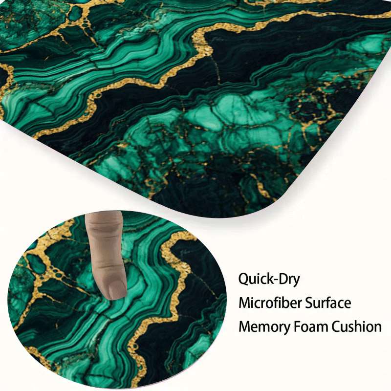 3PCS Luxury Agate Golden Line Bath Rug Set, Flannel Non-Slip Absorbent Mat, Includes U-Shaped Rug and Toilet Lid Cover