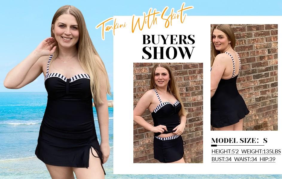 Yonique Womens Underwire Tankini Swimsuits with Skirt Two Piece Bathing Suits Tummy Control Swimwear