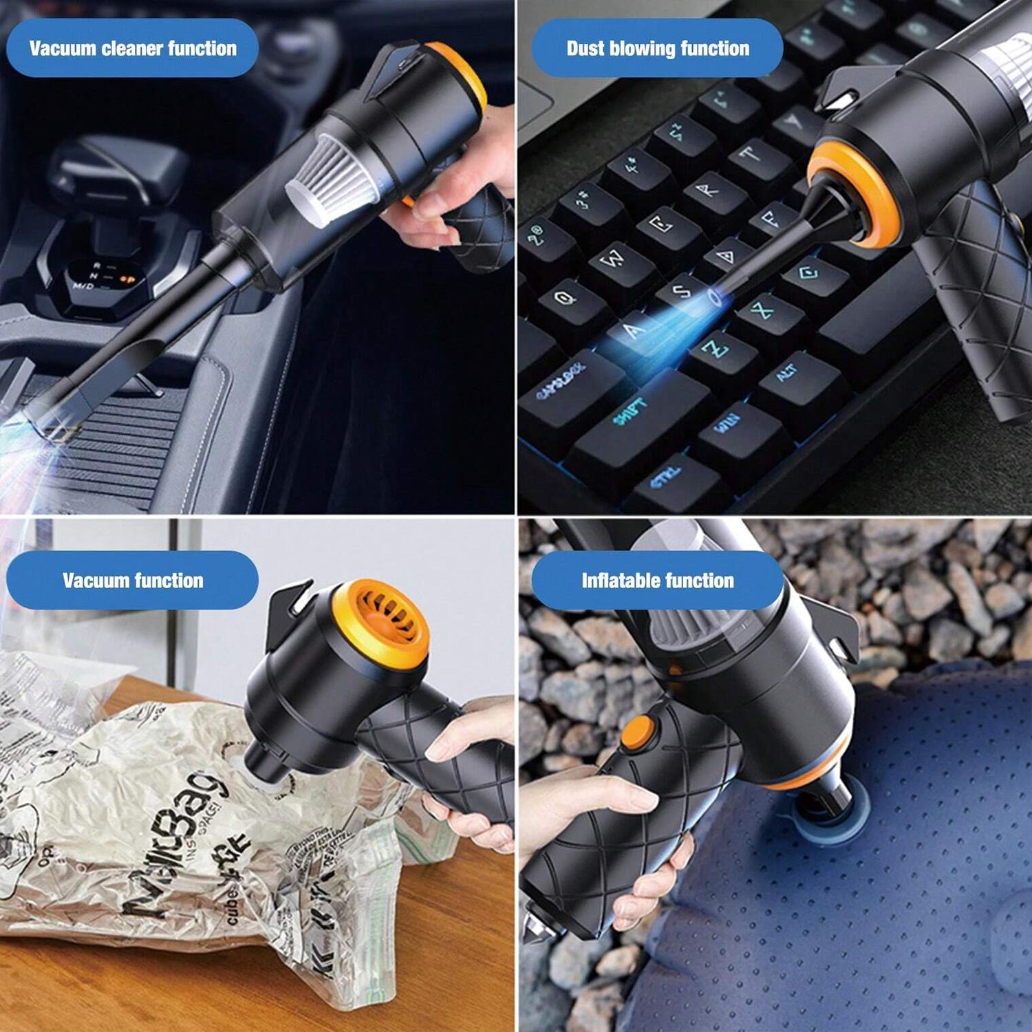 Portable High-Power Wireless Vacuum Cleaner, Multi-Function Blowing & Suction Handheld Vac with Emergency Safety Knife Blade Function, Rechargeable Design