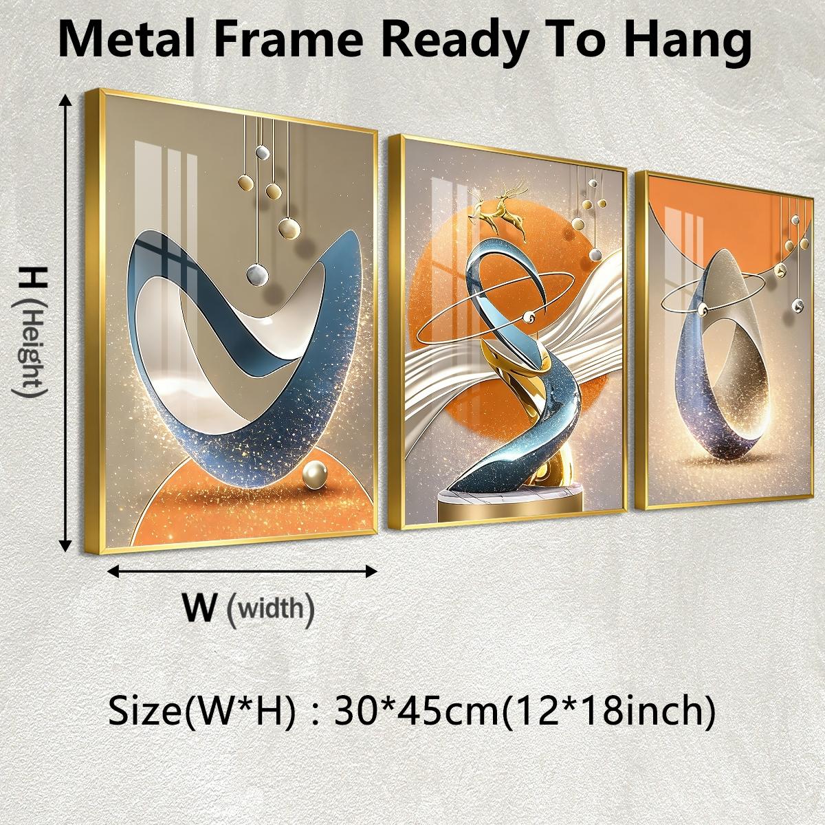 3 Counts Aluminum Alloy Framed Painting, Modern Abstract Geometric Sculpture Art Pictures, Home Decoration For Living Room, Bedroom, Office, Restaurant, Hallway Wall Decor, Odorless Print Artwork, Luxury Perfect Gift For Friends And Family