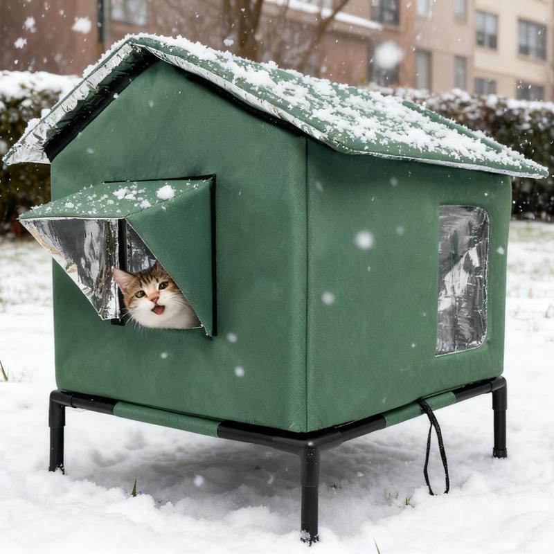 Insulated Outdoor Cat House - Warm Cushion Included, All-Season Use for Outdoor & Indoor Cats - Winter-Ready Cat Shelter, Easy to Assemble