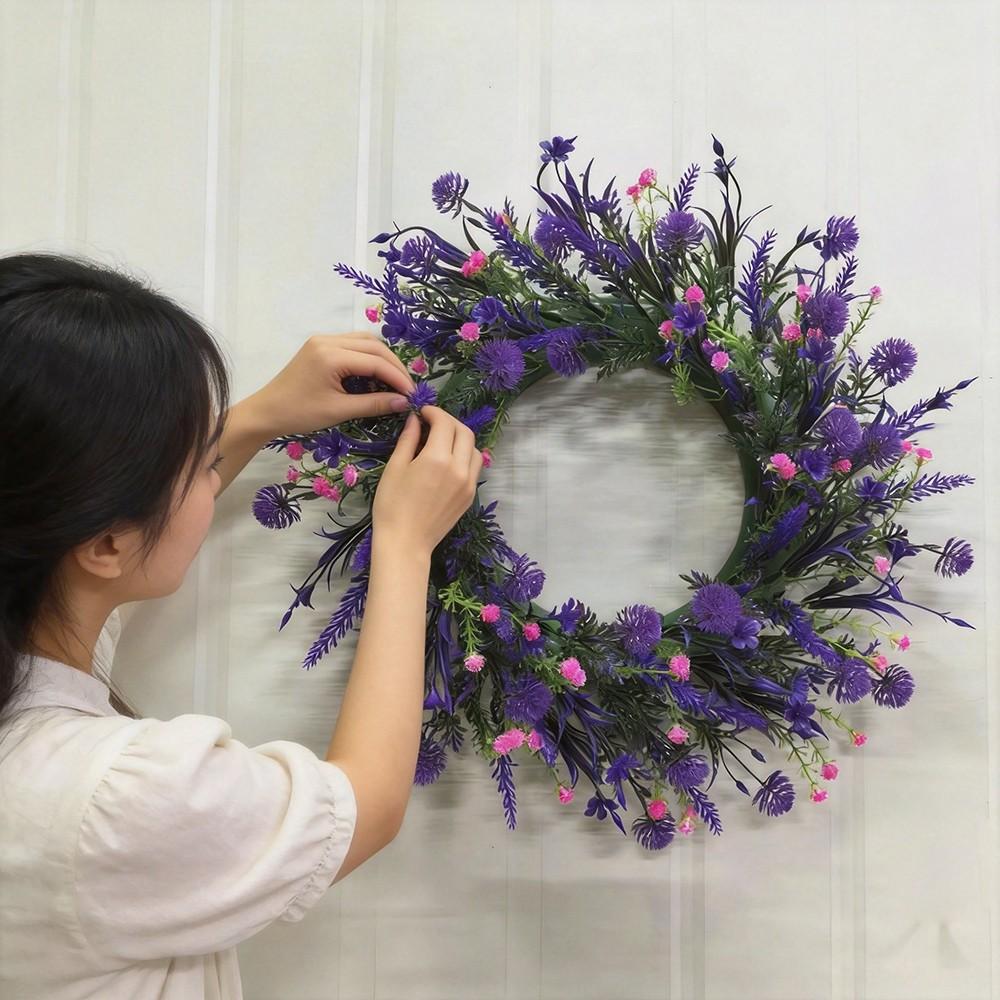 1pc Purple Lavender Dandelion Simulation Flower Wreath, Home, Outdoor, Door Wreath, Party, Mother's Day, Father's Day, Birthday Gift Wreath, Summer and Autumn Wreath, Garden, Doors and Windows, Staircase Decoration