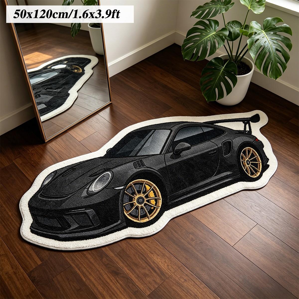 Cool Retro Car Rug, Fashionable Sports Car Mat, Bedroom Bedside Gaming Room Carpet, Soft Comfortable Plush Foot Pad, Living Room Decor, Indoor Rug