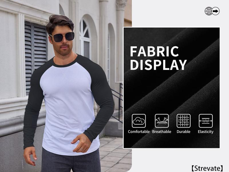 STREVATE Mens 3 Pack Long Sleeve Muscle Longline T Shirts,Menswear Casual Tshirt Tops
